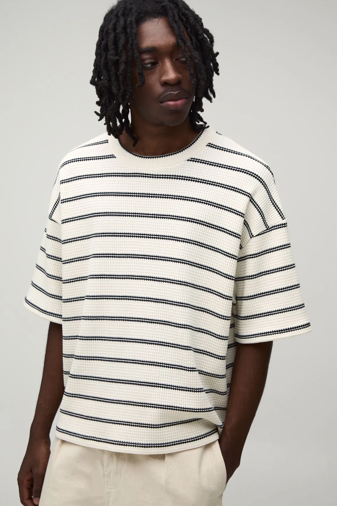 T-shirt Gaufré Oversize Ample À Rayures