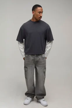 T-shirt Gaufré Oversize Boxy Effet Superposition Manches Lavage Lourd
