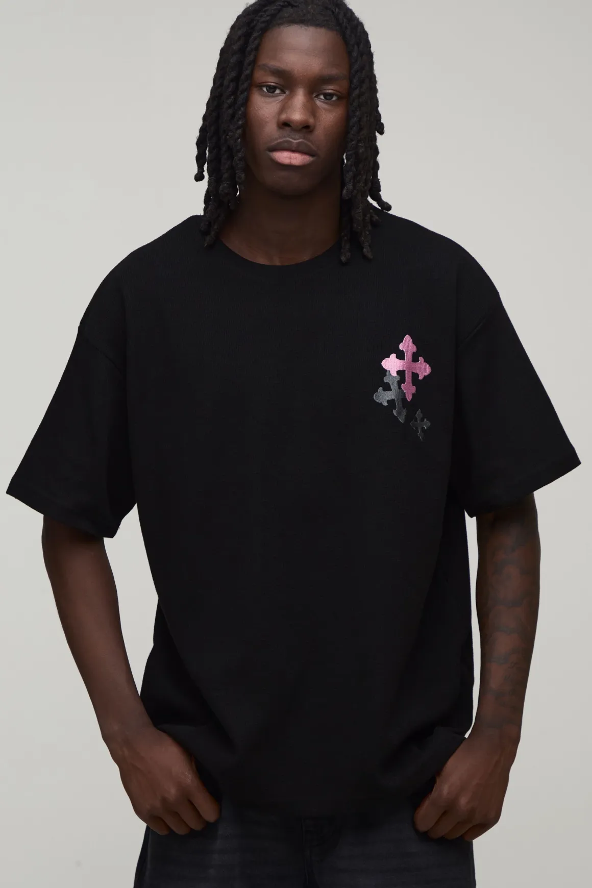 T-shirt Gaufré Oversize Coupe Boxy Avec Broderie Croix