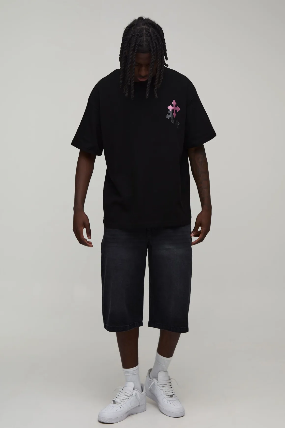 T-shirt Gaufré Oversize Coupe Boxy Avec Broderie Croix