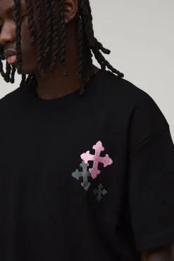 T-shirt Gaufré Oversize Coupe Boxy Avec Broderie Croix