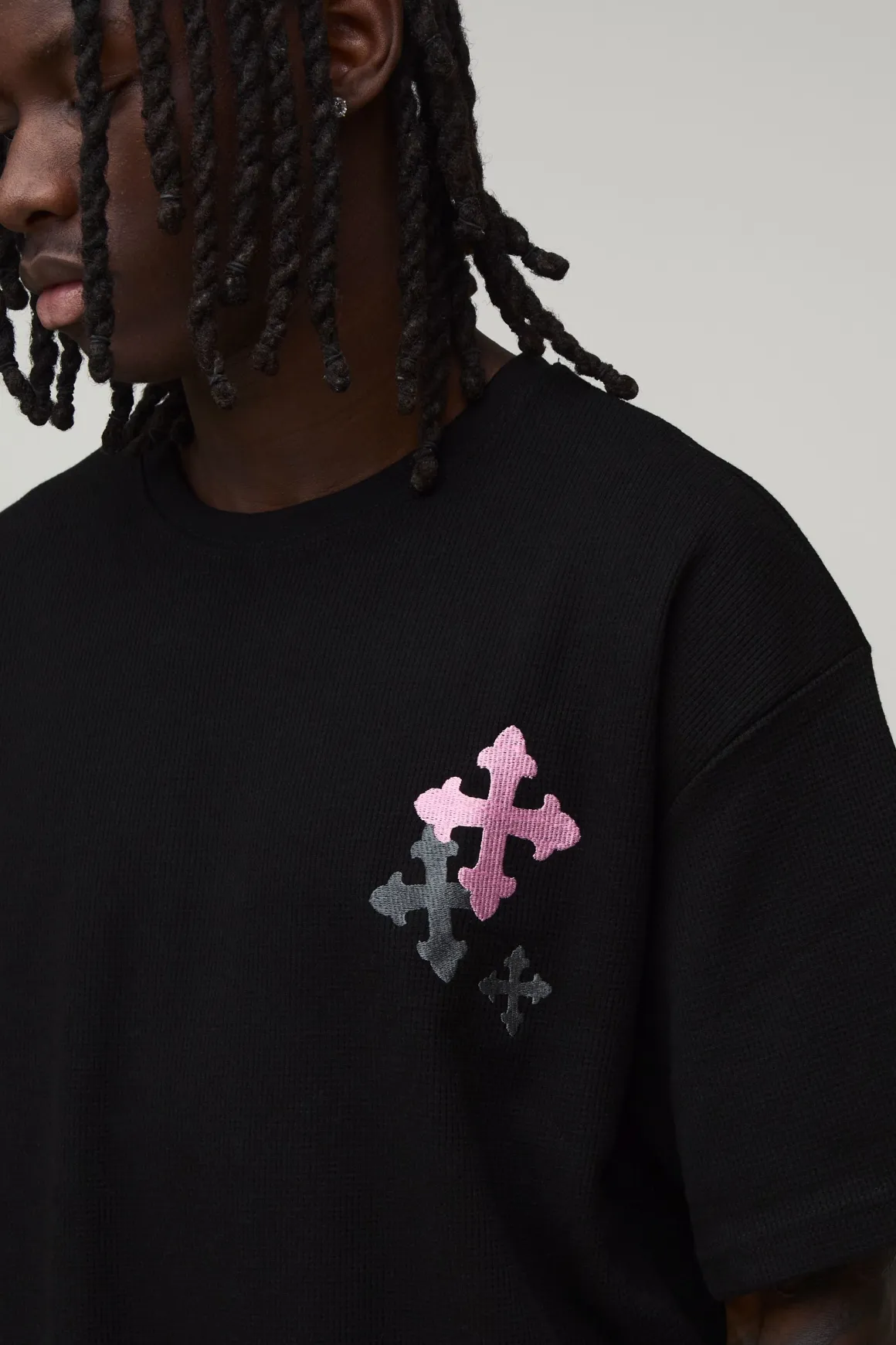 T-shirt Gaufré Oversize Coupe Boxy Avec Broderie Croix