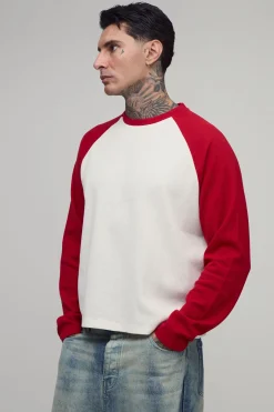 T-shirt Gaufré Épais À Manches Longues Raglan Coupe Ample Oversize Pour Homme Grand