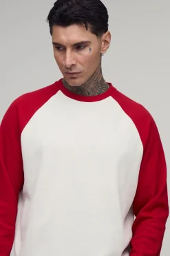 T-shirt Gaufré Épais À Manches Longues Raglan Coupe Ample Oversize Pour Homme Grand