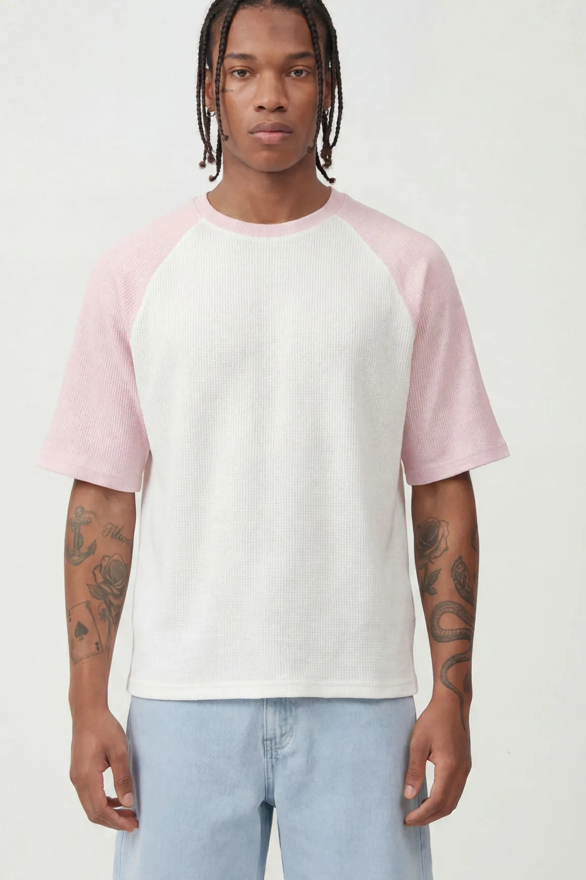T-shirt Gaufré Raglan Oversize Boxy Effet Délavé