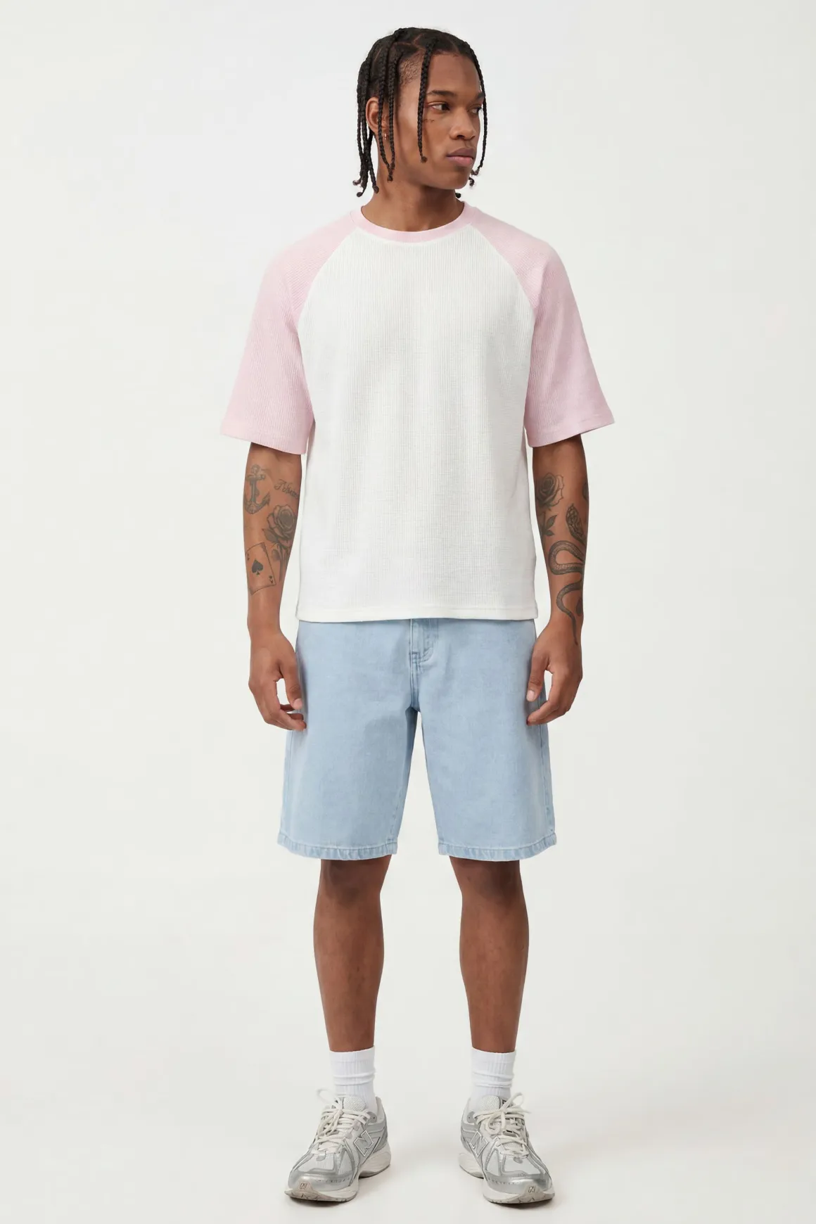 T-shirt Gaufré Raglan Oversize Boxy Effet Délavé