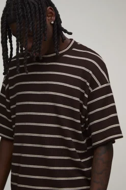 boohooMAN T-shirt Gaufré Rayé Oversize Coupe Boxy<Homme Tout Afficher|T-Shirts