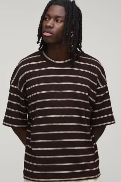 boohooMAN T-shirt Gaufré Rayé Oversize Coupe Boxy<Homme Tout Afficher|T-Shirts