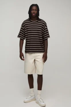 boohooMAN T-shirt Gaufré Rayé Oversize Coupe Boxy<Homme Tout Afficher|T-Shirts
