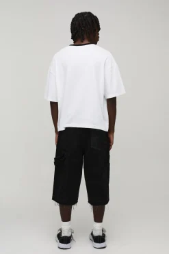 boohooMAN T-shirt Gaufré Ringer Col V Oversize Avec Broderie Worldwide<Homme T-Shirts Impriméstendances|T-Shirts