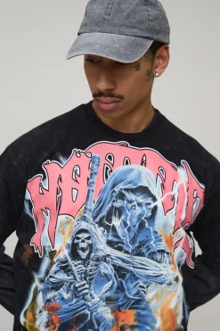 T-Shirt Gothique Graphique Délavé Oversize Homme Effet Usé
