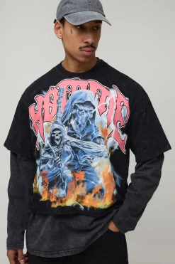 T-Shirt Gothique Graphique Délavé Oversize Homme Effet Usé