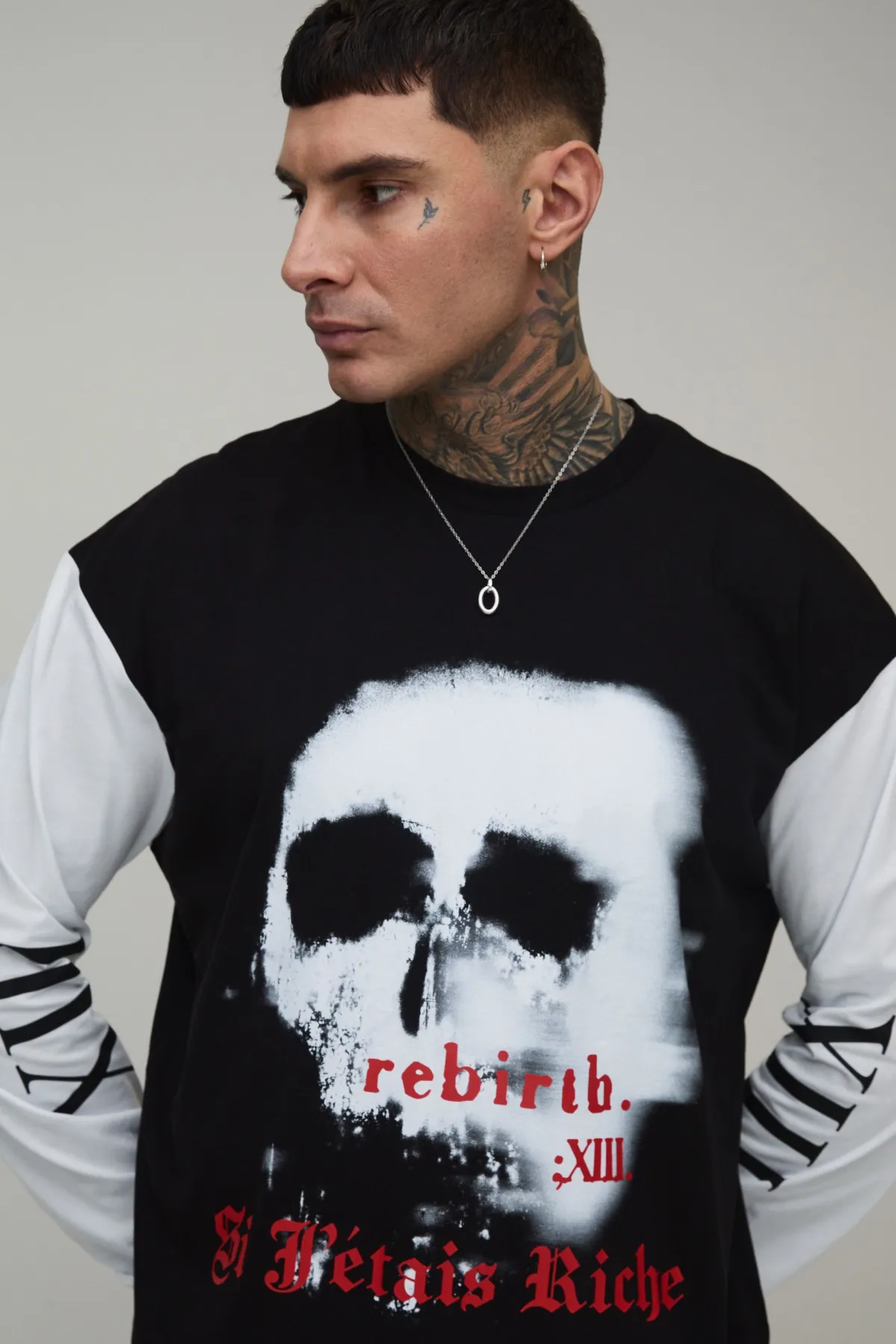 boohooMAN T-shirt Gothique Imprimé À Manches Longues Oversize Pour Homme Grand<Homme Tout Afficher|Tout Afficher