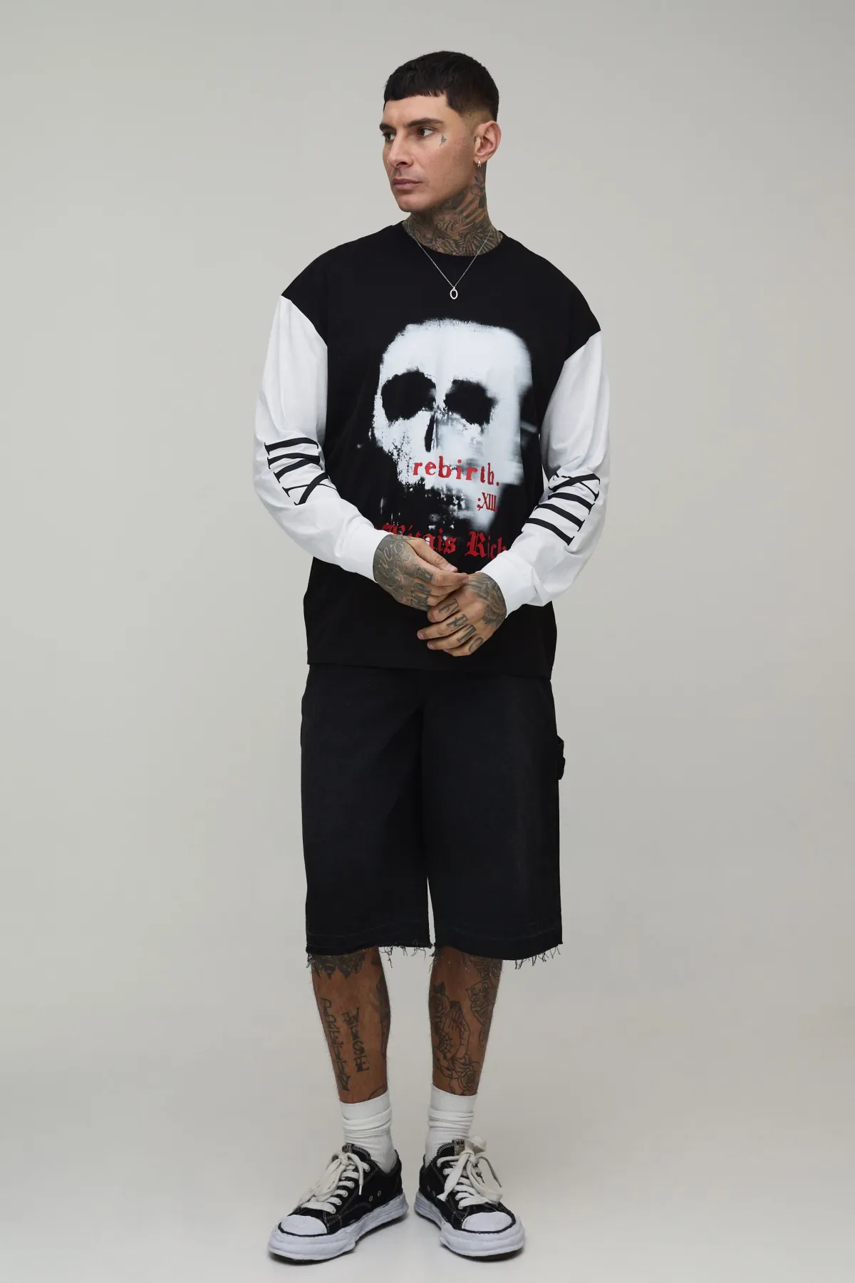 boohooMAN T-shirt Gothique Imprimé À Manches Longues Oversize Pour Homme Grand<Homme Tout Afficher|Tout Afficher