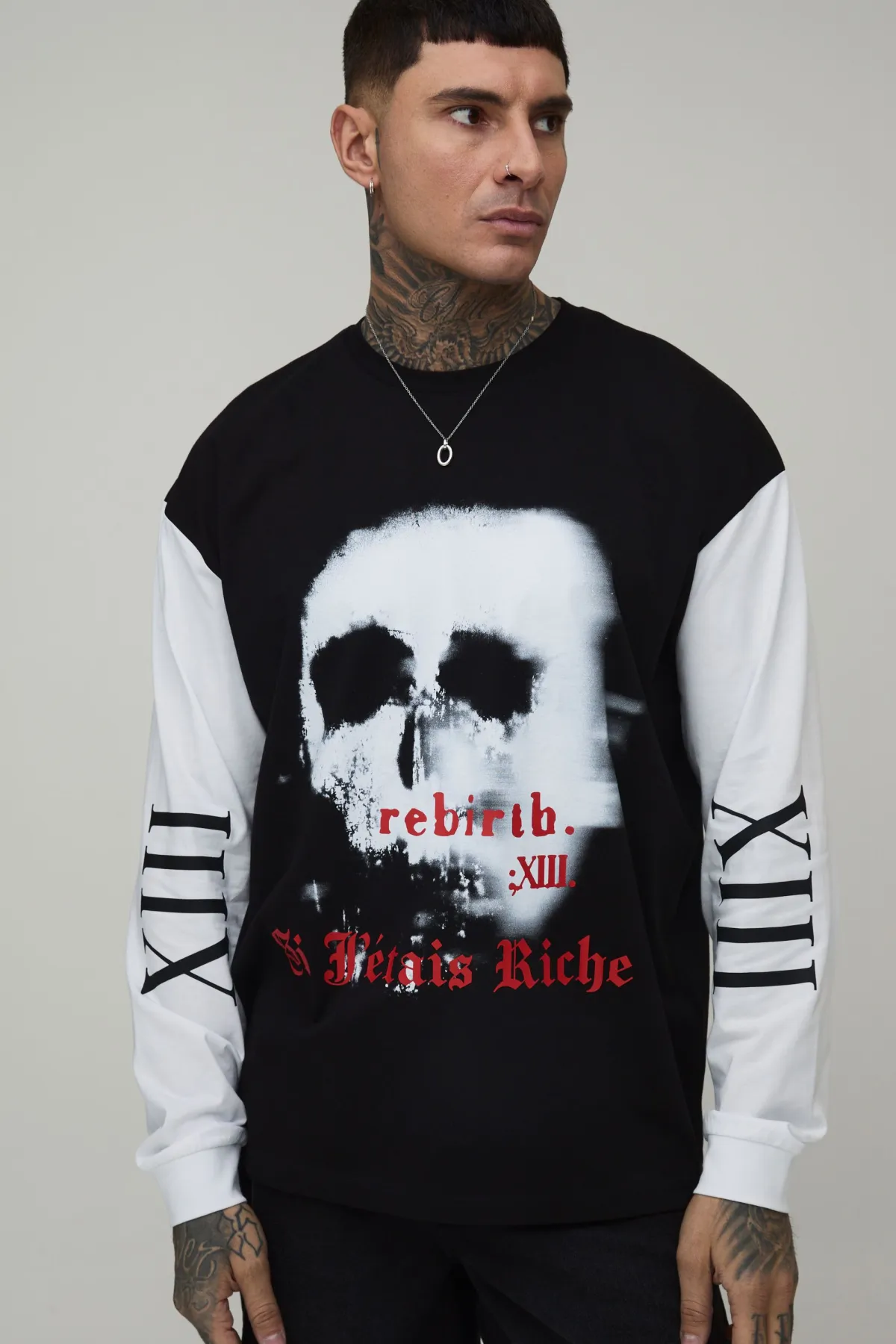 boohooMAN T-shirt Gothique Imprimé À Manches Longues Oversize Pour Homme Grand<Homme Tout Afficher|Tout Afficher