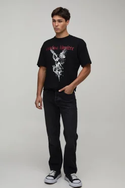 boohooMAN T-shirt Gothique Imprimé Surdimensionné Ample À Coutures Inversées<Homme T-Shirts Impriméstendances|T-Shirts
