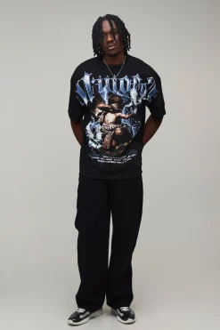 T-shirt Gothique Imprimé Surdimensionné Avec Surpiqûres Pour Homme Grand