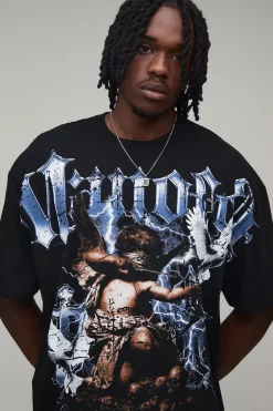 T-shirt Gothique Imprimé Surdimensionné Avec Surpiqûres Pour Homme Grand