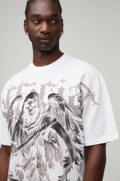 T-shirt Gothique Oversize Grand Imprimé Sur Les Coutures Blanc
