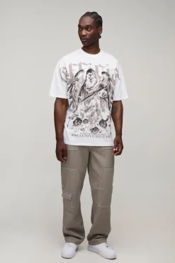 T-shirt Gothique Oversize Grand Imprimé Sur Les Coutures Blanc