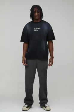 T-Shirt Gothique Surdimensionné Long Délavé par Synthétiquelvérisation avec Impression Usée