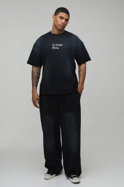 T-Shirt Gothique Surdimensionné à Impression Délavée et Usée