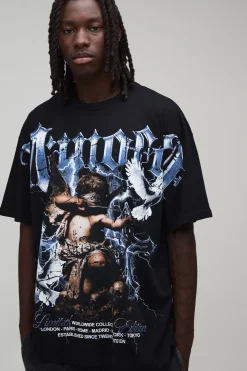 boohooMAN T-shirt Gothique Surdimensionné Avec Surpiqûres Et Imprimé<Homme T-Shirts Impriméstendances|T-Shirts