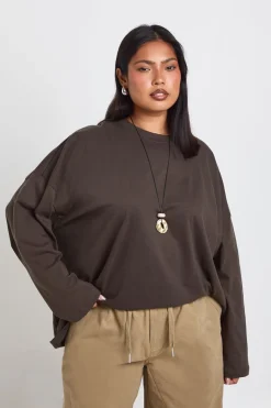 T-shirt Grande Taille Basique Oversize À Manches Longues
