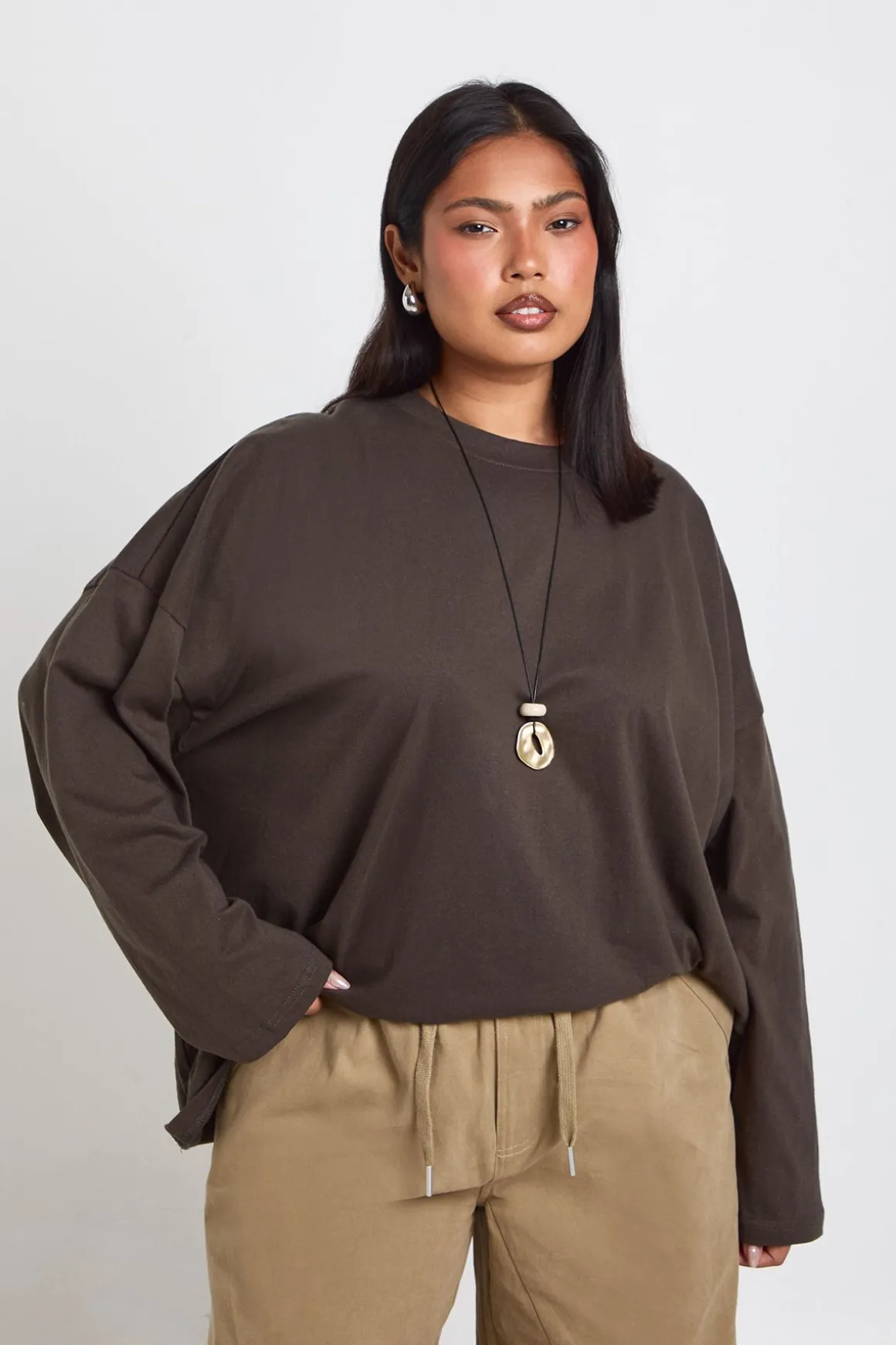 T-shirt Grande Taille Basique Oversize À Manches Longues