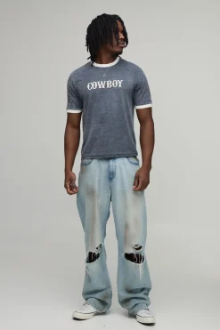 boohooMAN T-shirt Grande Taille À Bords Contrastés En Coton Slub Avec Imprimé Synthétiqueff Cowboy Club<Homme Tout Afficher|Tout Afficher