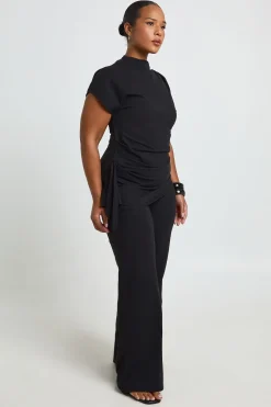 T-shirt Grande Taille À Col Montant Intégré, Taille Cintrée Et Détail Drapé Sur Le Côté