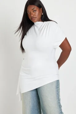 boohoo T-shirt Grande Taille À Encolure Montée Avec Taille Cintrée Et Détail Drapé Latéral<Femme Tops