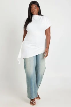 boohoo T-shirt Grande Taille À Encolure Montée Avec Taille Cintrée Et Détail Drapé Latéral<Femme Tops