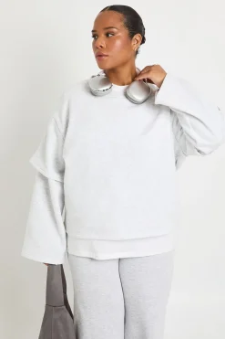 T-shirt Grande Taille 2 En 1 Manches Longues Effet Sweat