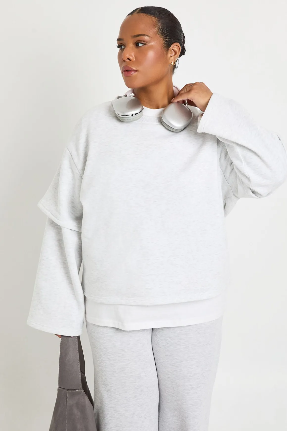 T-shirt Grande Taille 2 En 1 Manches Longues Effet Sweat