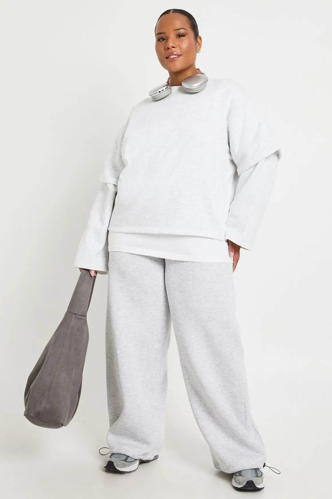 T-shirt Grande Taille 2 En 1 Manches Longues Effet Sweat