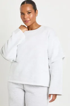 T-shirt Grande Taille 2 En 1 Manches Longues Effet Sweat