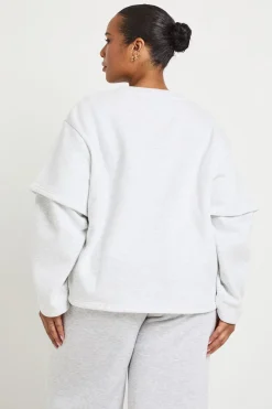 T-shirt Grande Taille 2 En 1 Manches Longues Effet Sweat