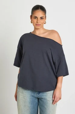 boohoo T-shirt Grande Taille En Tissu Slub Transparent À Épaules Dénudées Coupe Oversized<Femme Tops