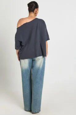 boohoo T-shirt Grande Taille En Tissu Slub Transparent À Épaules Dénudées Coupe Oversized<Femme Tops