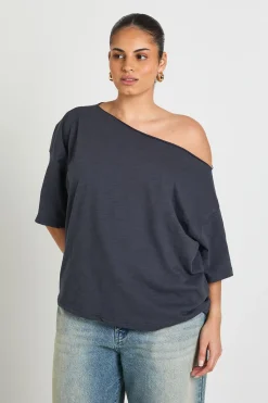boohoo T-shirt Grande Taille En Tissu Slub Transparent À Épaules Dénudées Coupe Oversized<Femme Tops