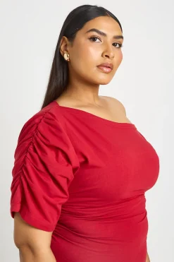 T-shirt Grande Taille Froncé À Épaule Dénudée