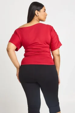 T-shirt Grande Taille Froncé À Épaule Dénudée