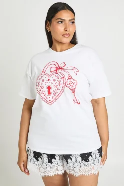 T-shirt Grande Taille Imprimé Cœur D'amour Avec Breloque