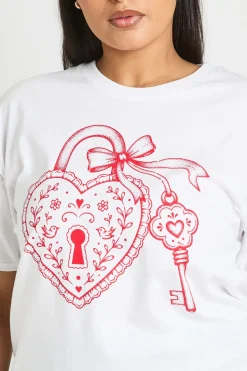T-shirt Grande Taille Imprimé Cœur D'amour Avec Breloque