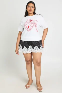 T-shirt Grande Taille Imprimé Cœur D'amour Avec Breloque