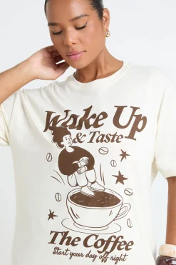 T-shirt Grande Taille Imprimé Réveillez-vous Et Savourez Le Café