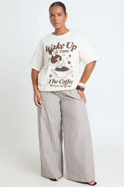 T-shirt Grande Taille Imprimé Réveillez-vous Et Savourez Le Café