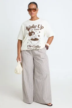T-shirt Grande Taille Imprimé Réveillez-vous Et Savourez Le Café