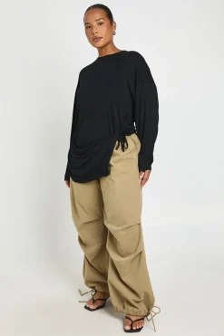 T-shirt Grande Taille Manches Longues À Lien Enveloppant Sur Le Côté